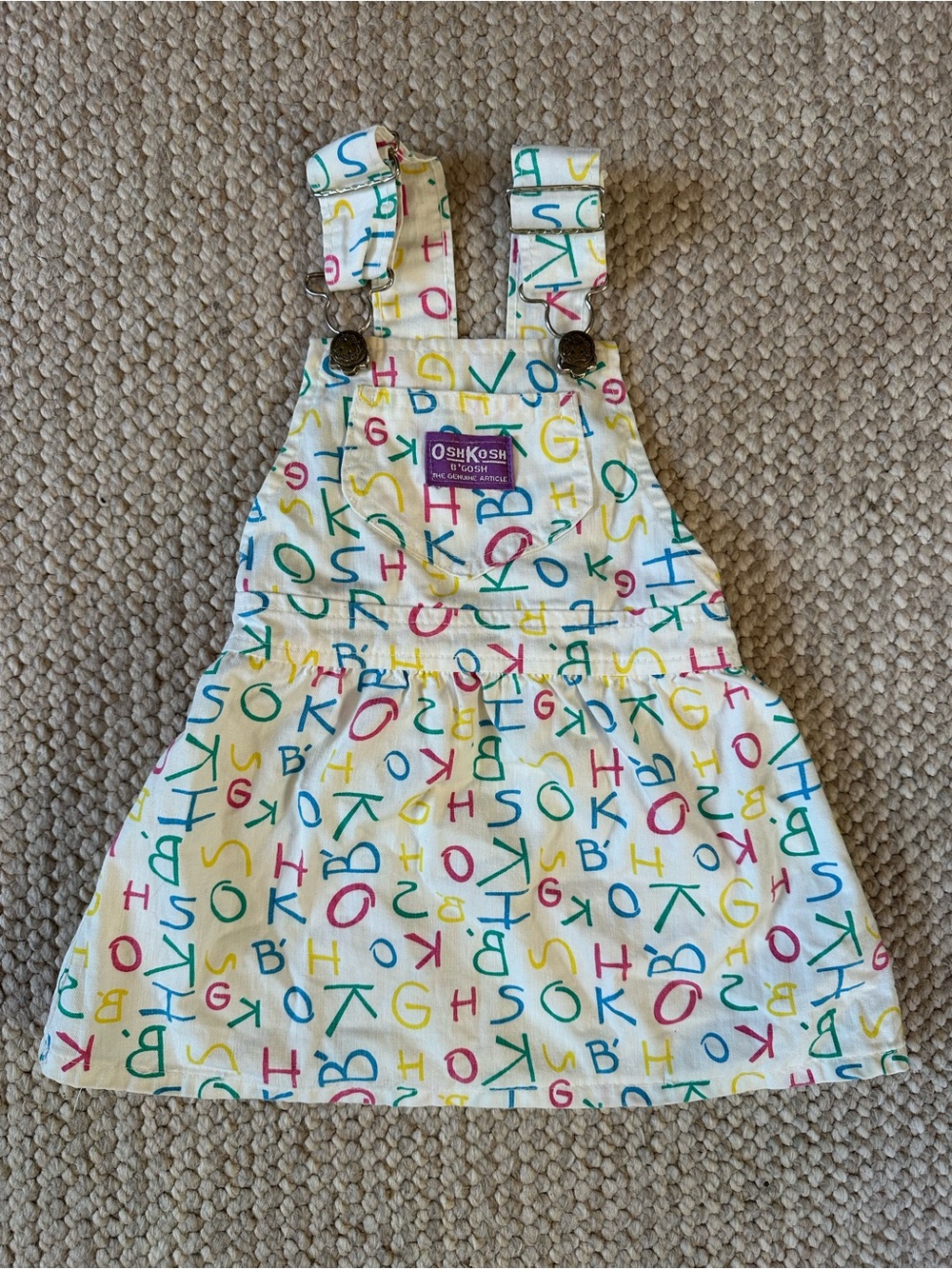 OshKosh B'gosh White Alphabet Print Kids Pinafore Dress with Multicolor 620